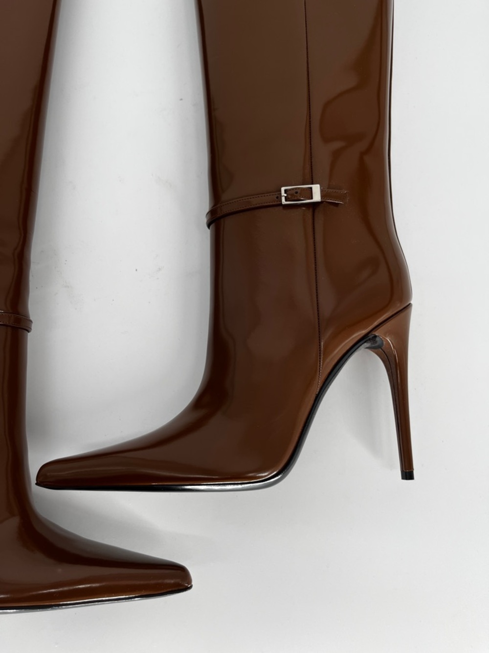 Saint Laurent Vendome 110 Knee High Stiletto Boots Buckle Brown - US 9 (EU 39) - Picture 6 of 13